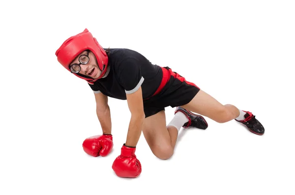 Boxer engraçado com luvas vermelhas — Fotografia de Stock