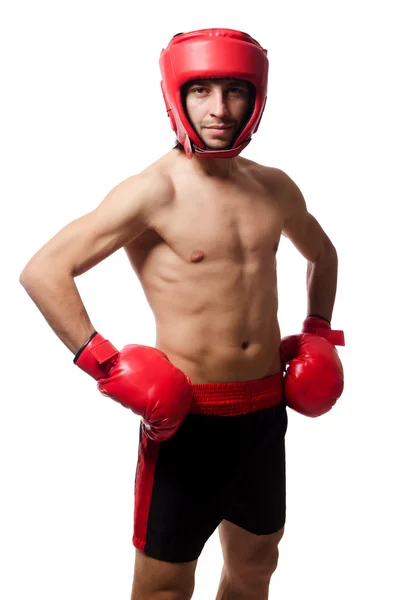 Смешной боксер в красных перчатках — стоковое фото