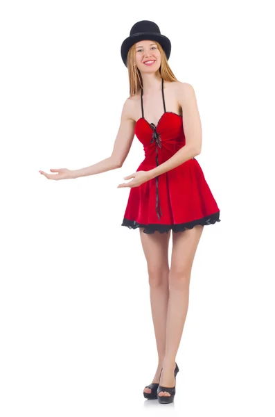 A girl in red dress isolated on white — Stock Photo, Image