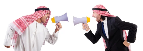 Arab kiabálás hangszóróval elszigetelt fehér — Stock Fotó