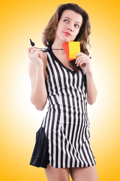 Woman referee with card — Stock Photo, Image