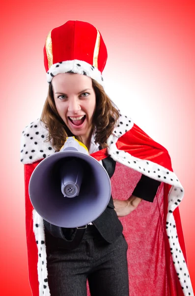 Businesswoman queen with loudspeaker — Stock Photo, Image