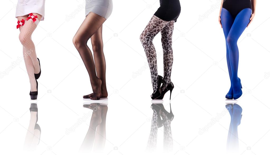 Women legs on white