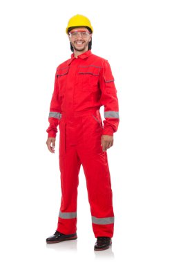 Kırmızı tulum içinde sanayi işçisi