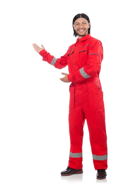 Technician in orange overall isolated on white — Stock Photo, Image