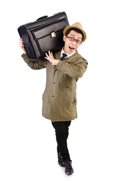 Young man with briefcase isolated on white — Stock Photo, Image