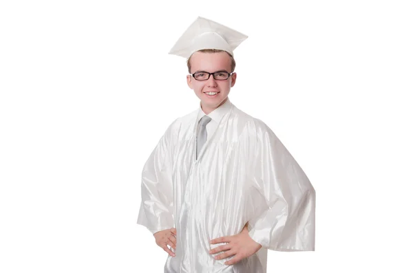 Jovem estudante do sexo masculino se formou no ensino médio em branco — Fotografia de Stock