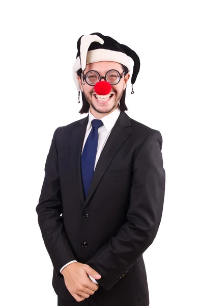 Homme d'affaires clown drôle isolé sur le fond blanc — Photo