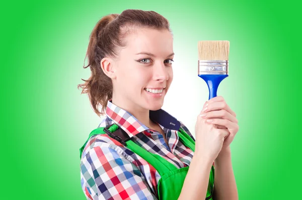 Woman painter with paintbrush — Stock Photo, Image