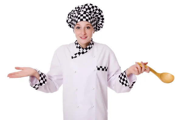 Ženské šéfkuchař izolovaných na bílém — Stock fotografie