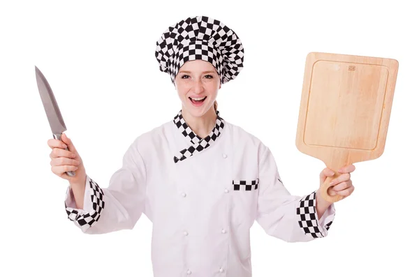 Chef feminino isolado em branco — Fotografia de Stock