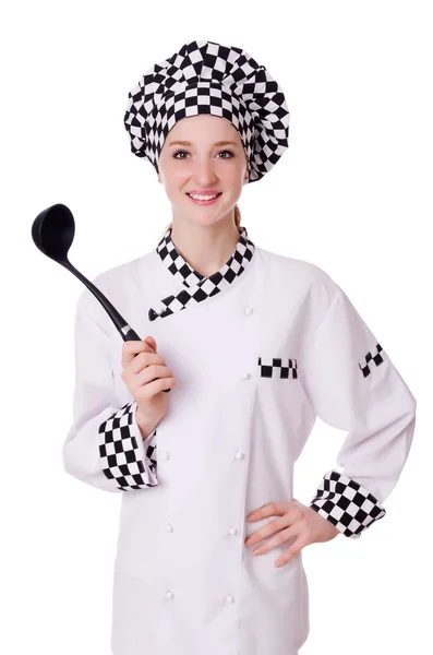 女厨师上白色孤立 — 图库照片