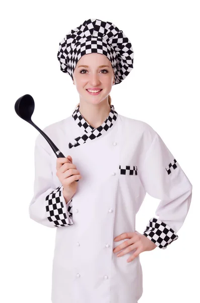 Chef feminino isolado em branco — Fotografia de Stock