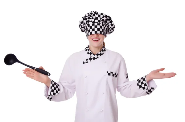 Жіночий шеф-кухар ізольовано на білому — стокове фото