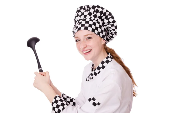 Chef feminino isolado em branco — Fotografia de Stock