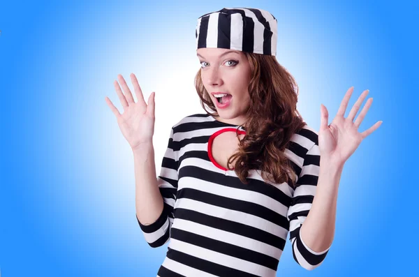 Convict criminal in striped uniform — Stock Photo, Image