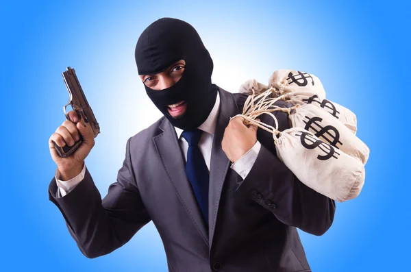 Gangster met zakken van geld — Stockfoto