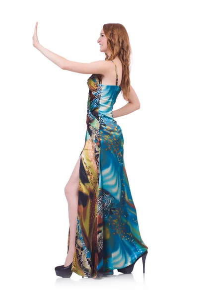 Girl in blue long dress — Stock Photo, Image