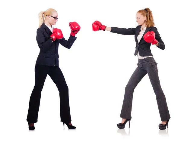 Mulher empresária com luvas de boxe — Fotografia de Stock