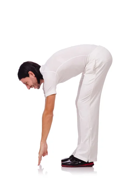 Un hombre en ropa deportiva blanca aislado en blanco — Foto de Stock