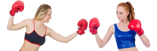 Vrouwen strijden geïsoleerd op wit — Stockfoto