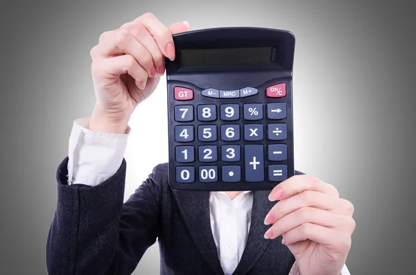 Nerd female with calculator — Stock Photo, Image