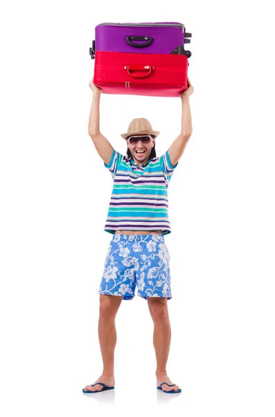 Man travelling with suitcases isolated on white — Stock Photo, Image