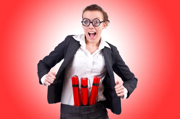 Business woman with dynamite — Stock Photo, Image