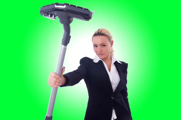 Businesswoman with vacuum cleaner — Stock Photo, Image