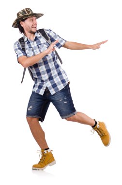 Bir turist sırt çantası ile