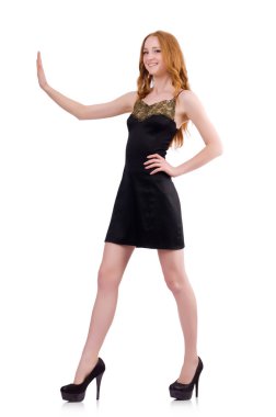 Zarif siyah mini elbiseli kız