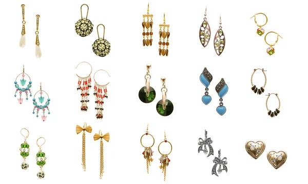 Set of various earrings isolated on white — Stock Photo, Image