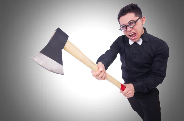 Funny man with axe against the gradient — Stock Photo, Image