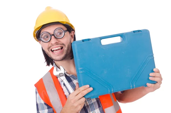 Construction worker with box — Stock Photo, Image