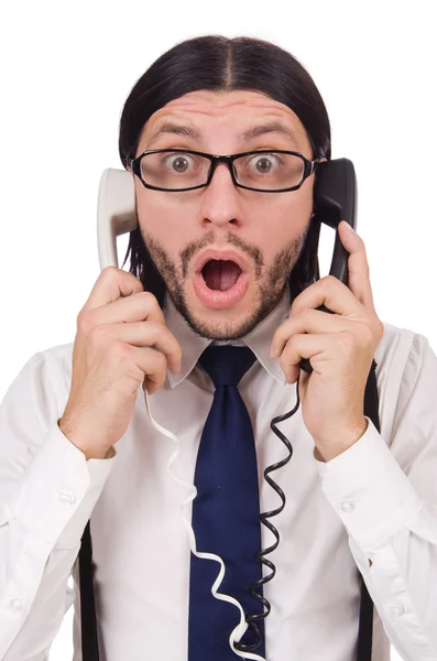 Homme d'affaires avec téléphone isolé sur blanc — Photo