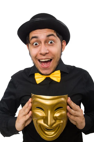 Man with golden Venetian mask — Stock Photo, Image