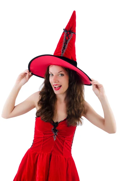 Ung kvinnlig modell poserar i röd mini klänning — Stockfoto