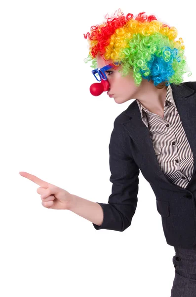 Zakenman met clown pruik geïsoleerd op wit — Stockfoto