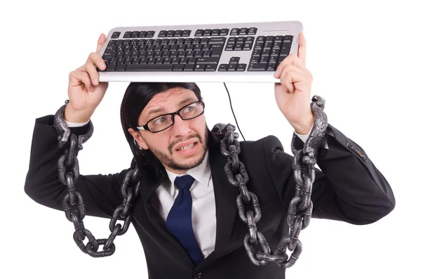 Empresário com teclado isolado em branco — Fotografia de Stock