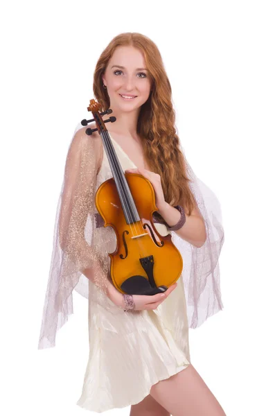 Ancient goddess with violin isolated on white — Stock Photo, Image