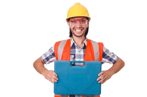 Byggnadsarbetare med låda — Stockfoto