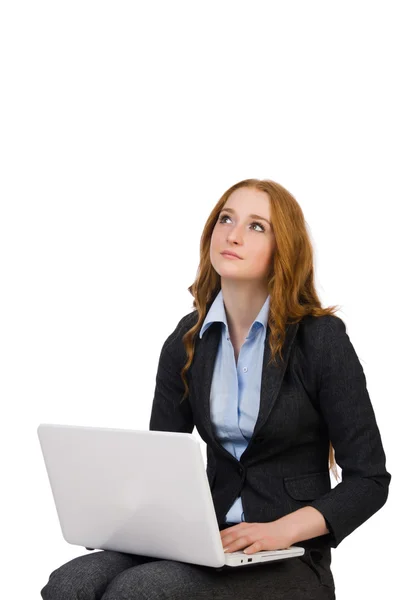 Businesswoman with laptop isolated on white — Stock Photo, Image