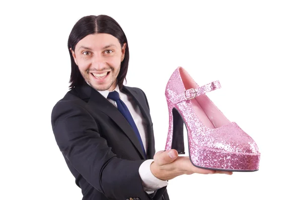 Man with woman shoe — Stock Photo, Image