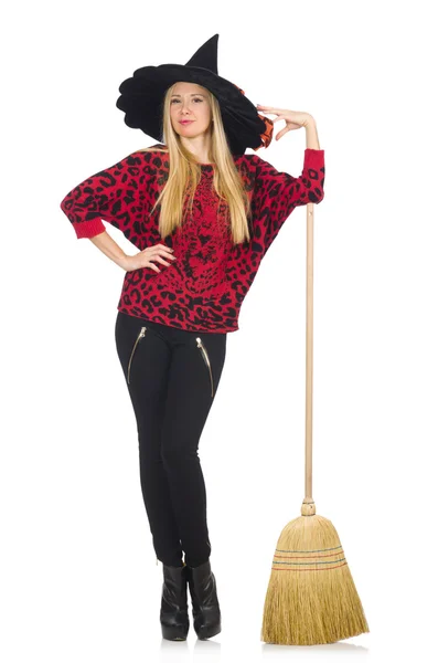 Funny witch with broom — Stock Photo, Image