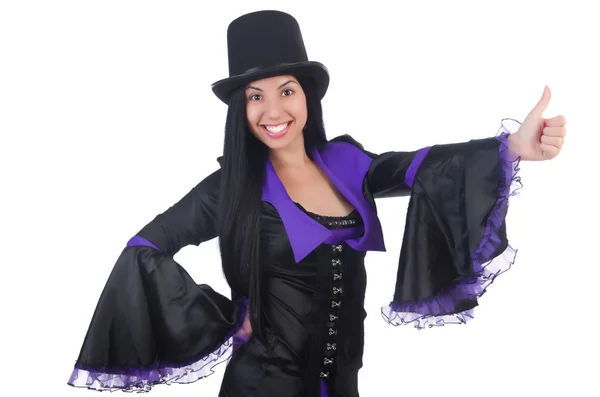 Frau im schwarz-violetten Kleid — Stockfoto