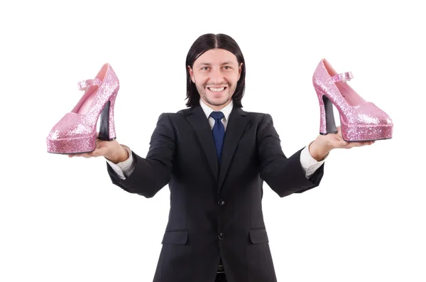 Man with woman shoes — Stock Photo, Image