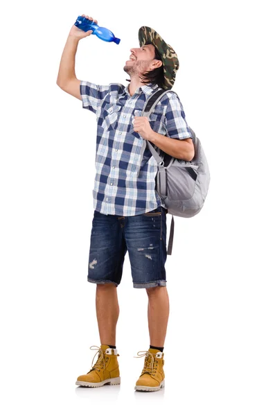 Um turista com mochila — Fotografia de Stock