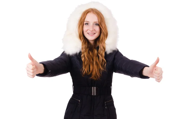 Menina bonita em roupas quentes isolado no branco — Fotografia de Stock