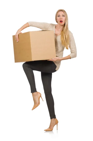 Jonge vrouw met doos — Stockfoto