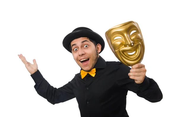 Man with golden Venetian mask — Stock Photo, Image